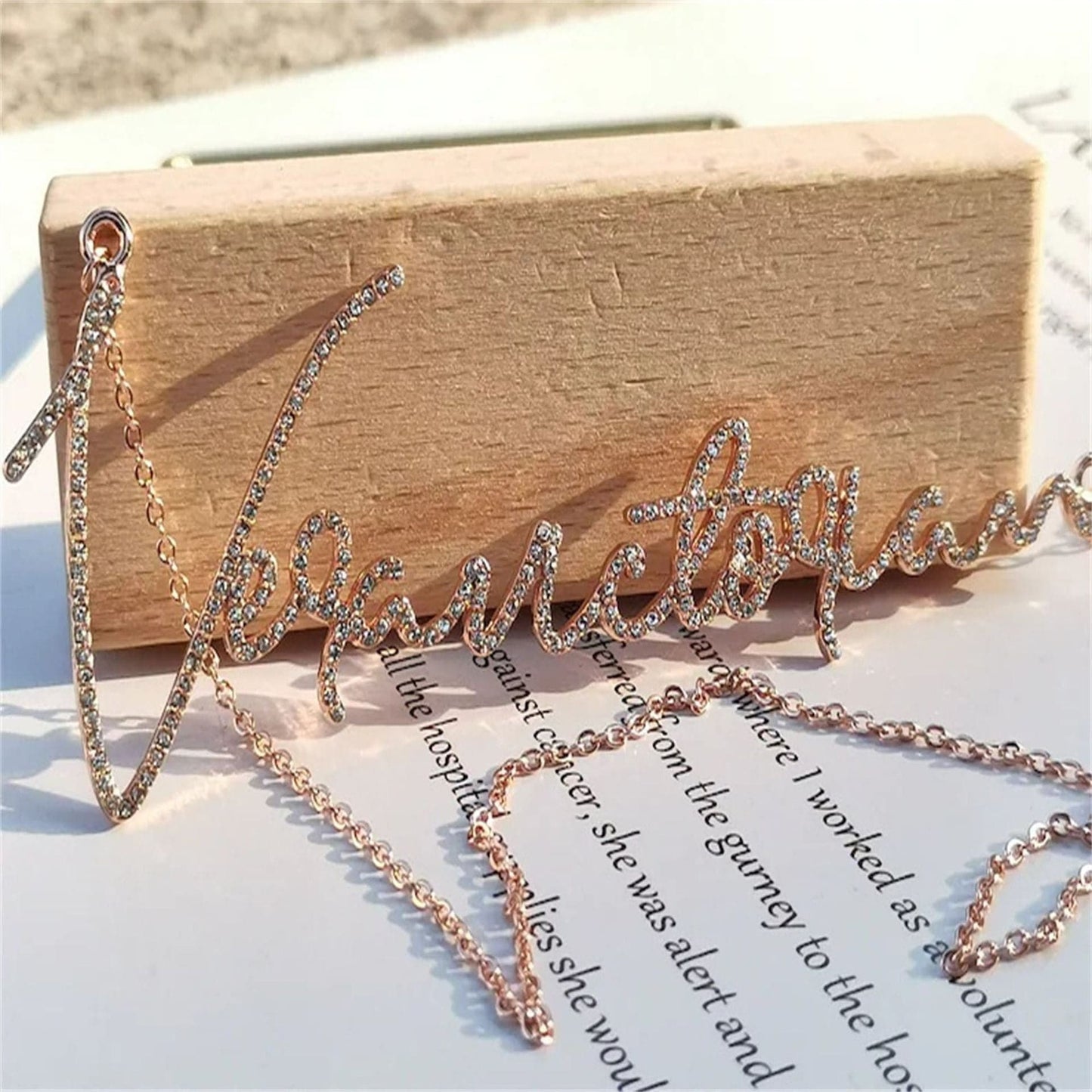 Personalized Bling Nameplate Necklace With Handwritten Signature Of Crystal Alphabet - Clothing Personality