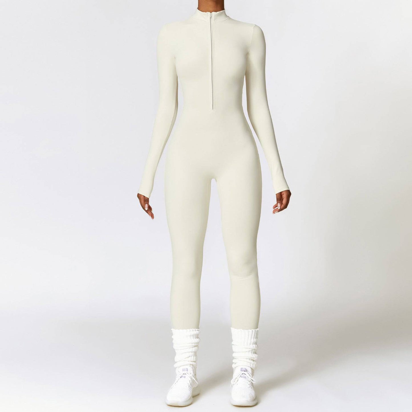 Warm Zipper Long-sleeved Jumpsuit Yoga Fitness Sports Pants Breathable Bodysuit Women's Clothing - Clothing Personality