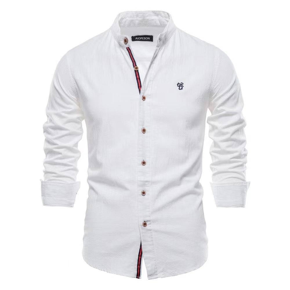 Men's Cotton And Linen Casual Fashion Solid Color Long Sleeve Henley Shirt - Clothing Personality