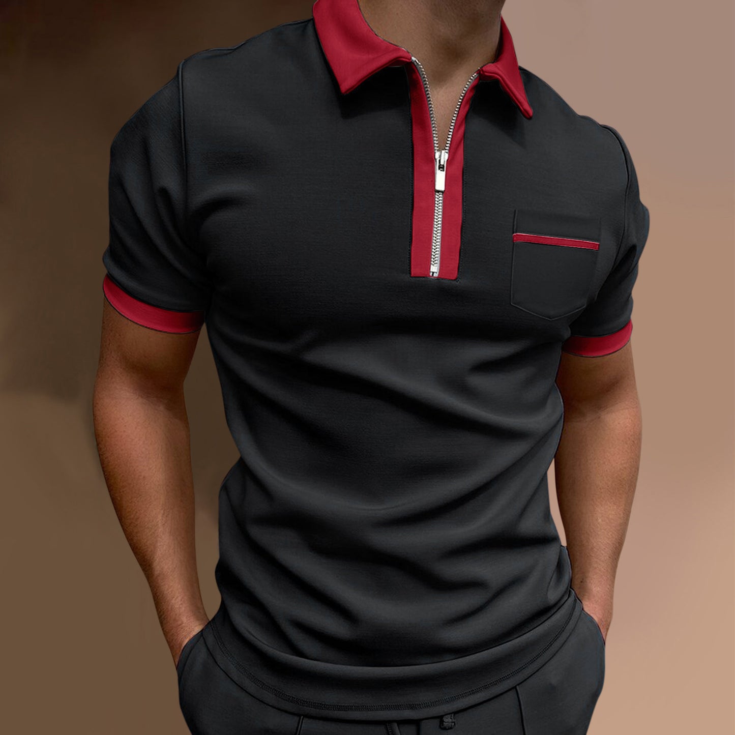 Men's Lapel Fashion Slim Pocket Men's T-Shirt POLO Shirt - Clothing Personality