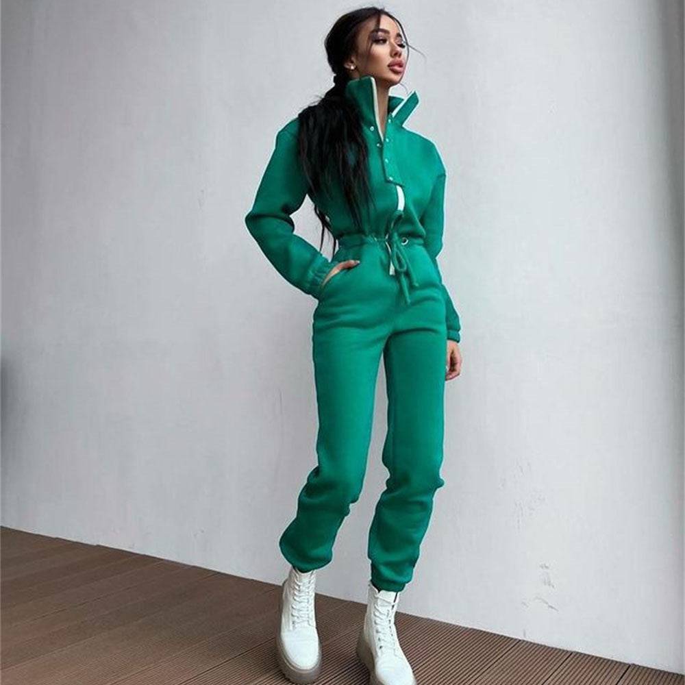 Stand-up Collar Cinched European And American Leisure Jumpsuit - Clothing Personality