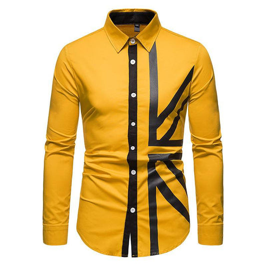 Men's Diagonal Striped Trendy Long-Sleeved Collared Shirt Western Denim Shirt - Clothing Personality