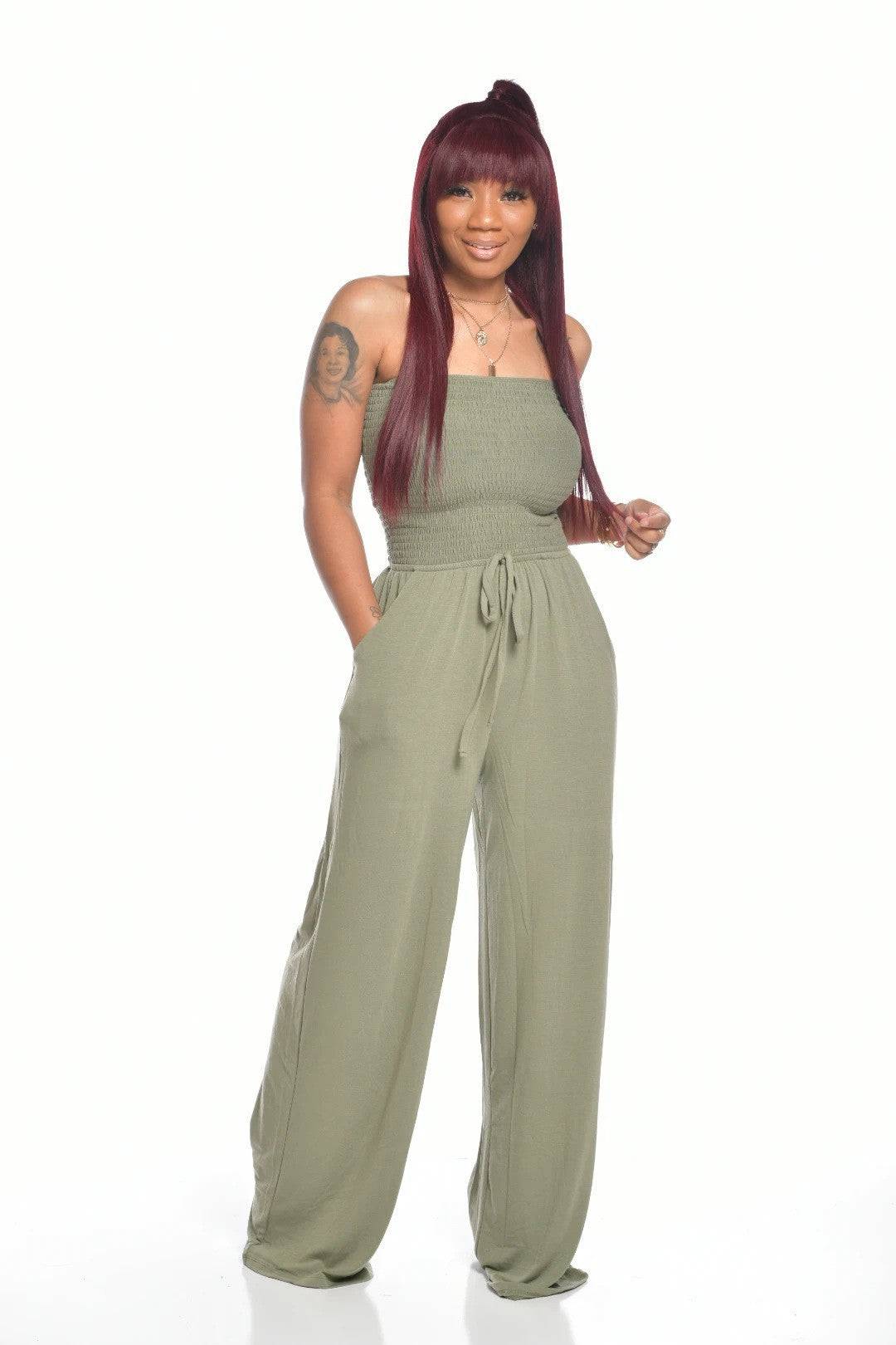 Women's Clothing Casual Square Shoulder Chest-wrapped Wide-leg Jumpsuit - Clothing Personality