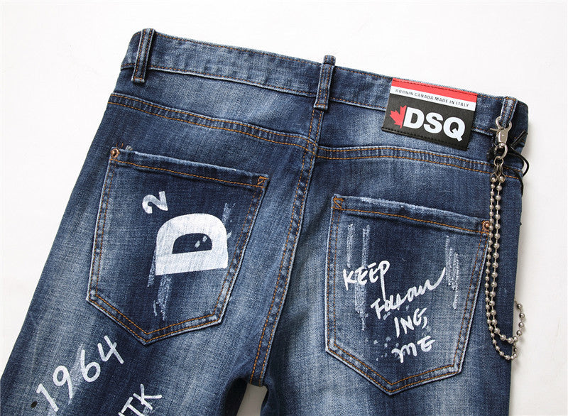 men jeans famous D2 Men slim jeans pants mens denim trousers zipper blue hole Pencil Pants - Clothing Personality