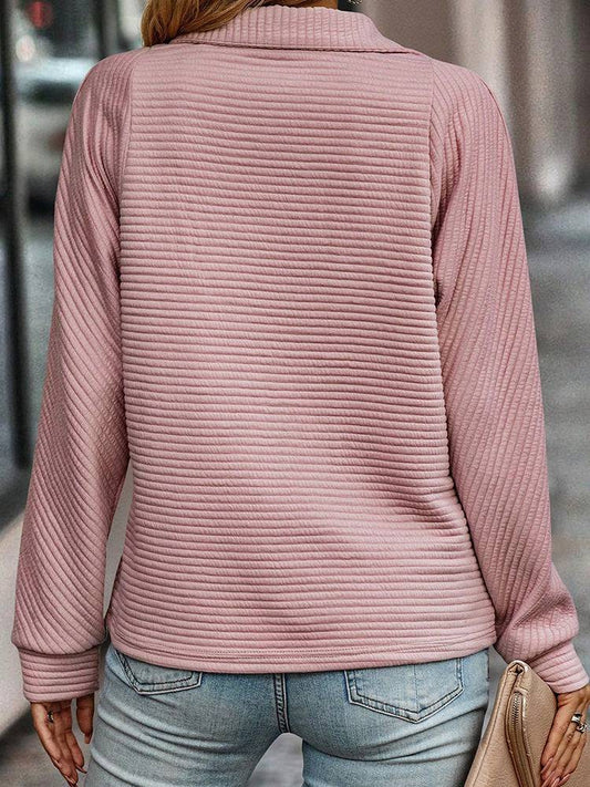 Zipper Stand Collar Pullover Sweatshirt Fashion Solid Striped Long Sleeve Top Spring And Autumn Women's Clothing - Clothing Personality