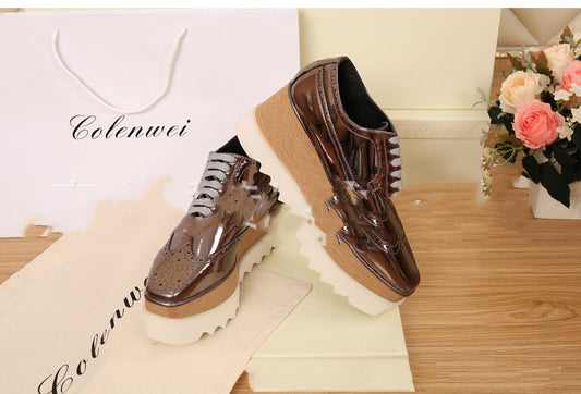 Women's Shoes With Carved Waterproof Platform Wedges - Clothing Personality