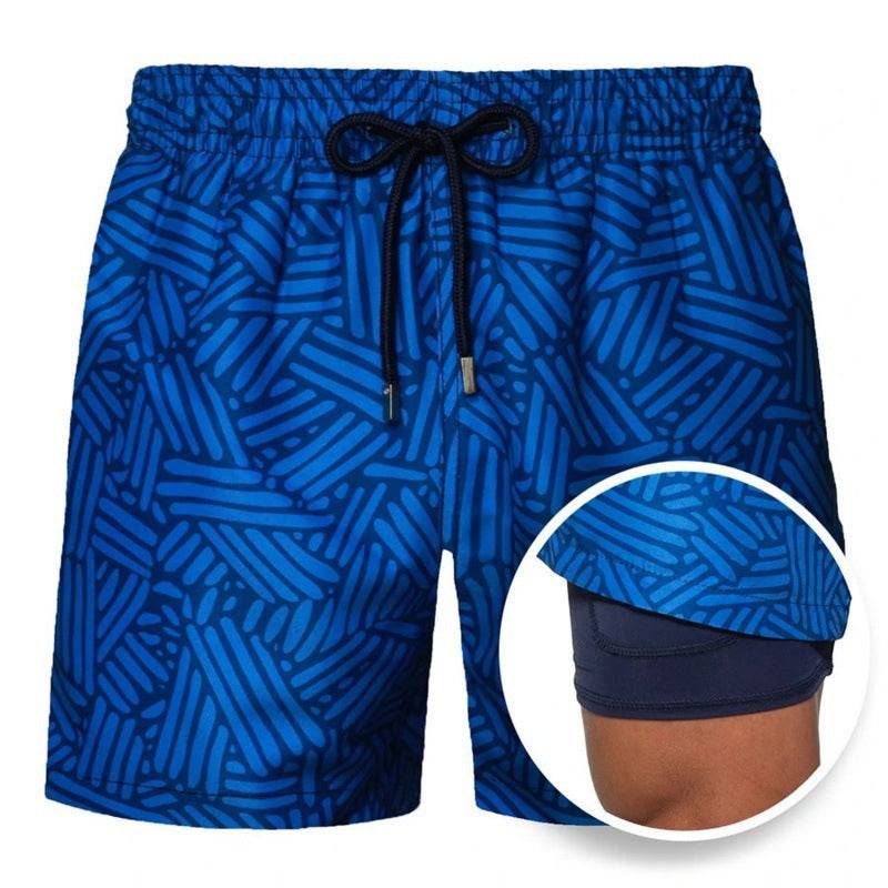 Men's Printed Beach Shorts Sports Double Layer Shorts Summer - Clothing Personality