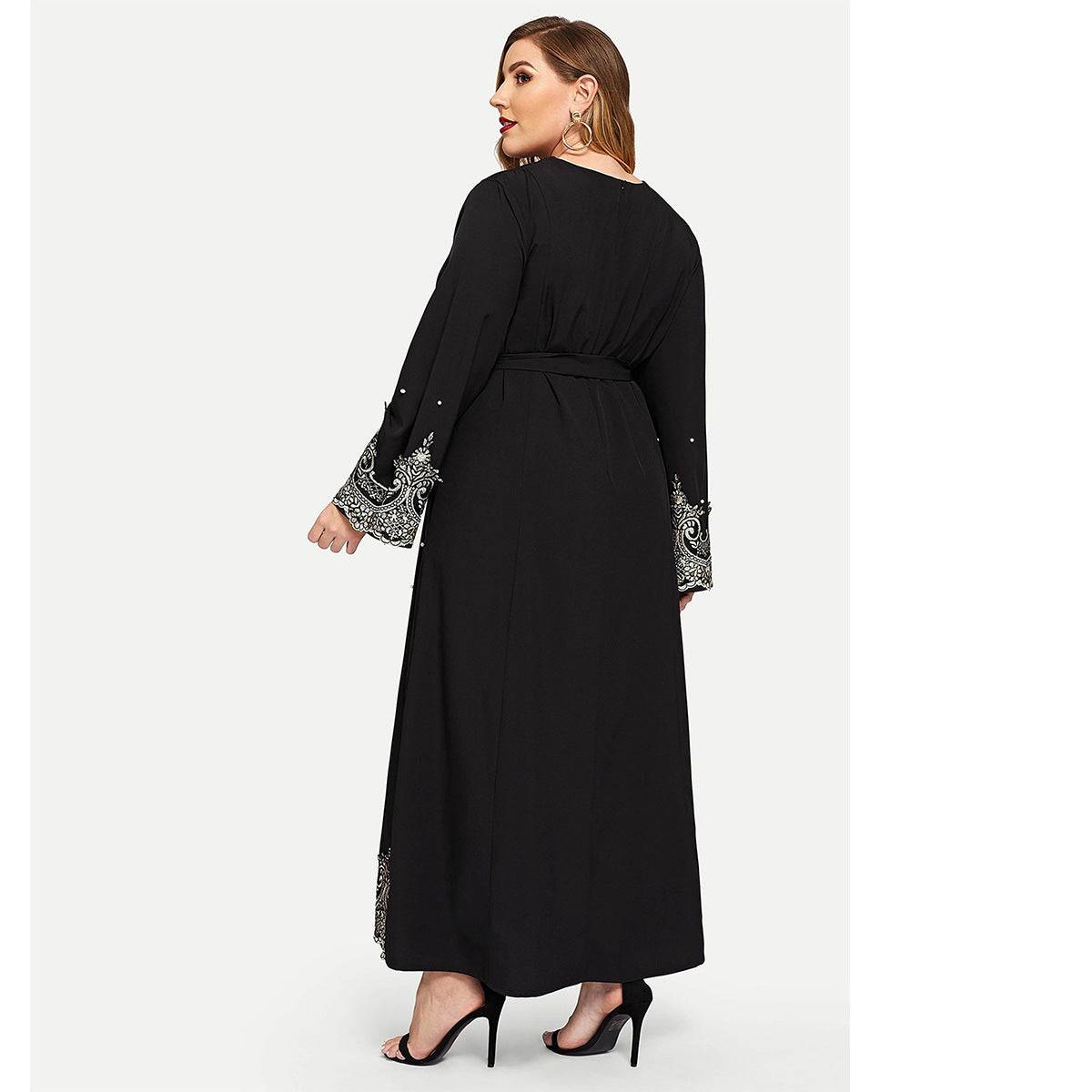 Embroidered Bead Long Sleeve Plus Size Women's Dress - Clothing Personality