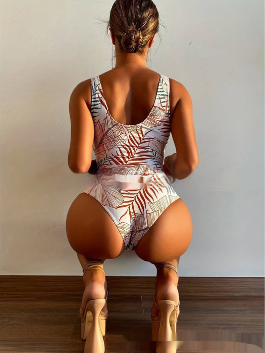 Women's Backless Contrast Colors Slimming Korean-style One-piece Tankini Swimsuit - Clothing Personality