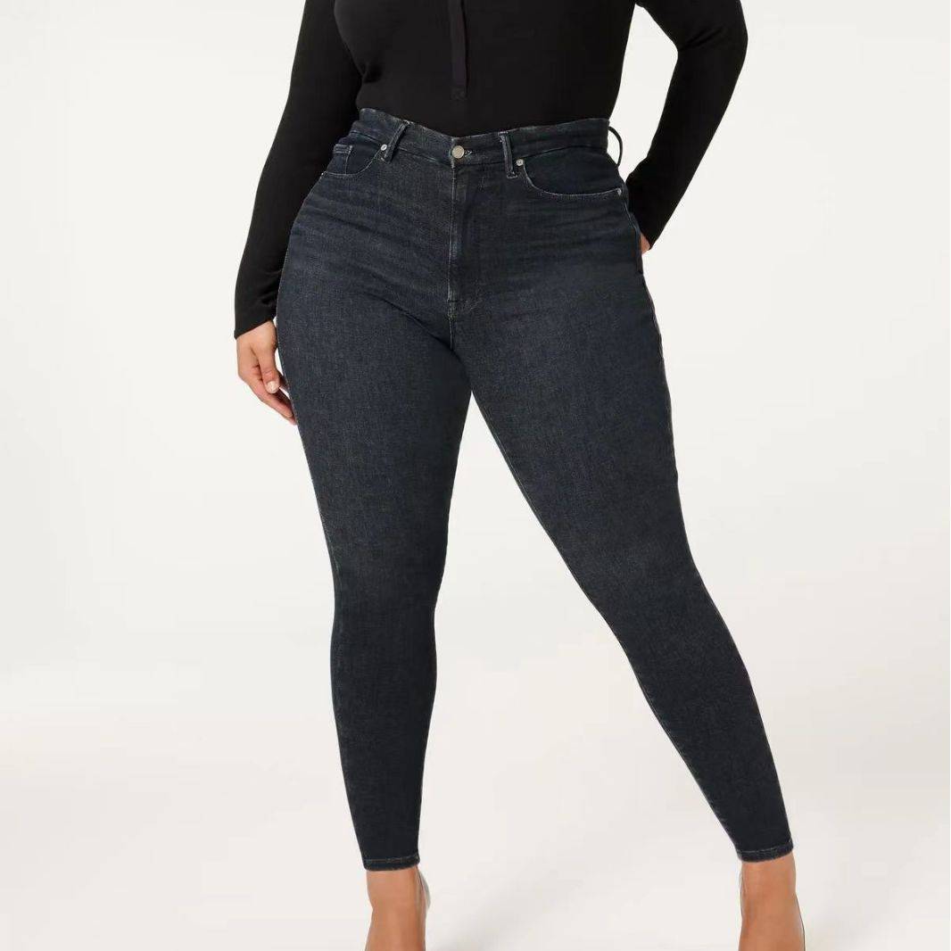 Women's Dark Wash High Rise Stretchy Slim Fit Straight Leg Denim Jeans - Clothing Personality