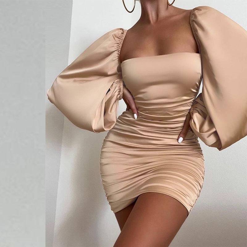 Women's Square Collar Long Sleeve Dress - Clothing Personality