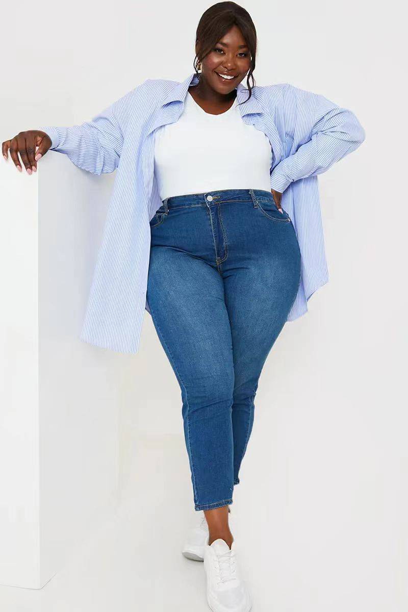 Women's Dark Wash High Rise Stretchy Slim Fit Straight Leg Denim Jeans - Clothing Personality