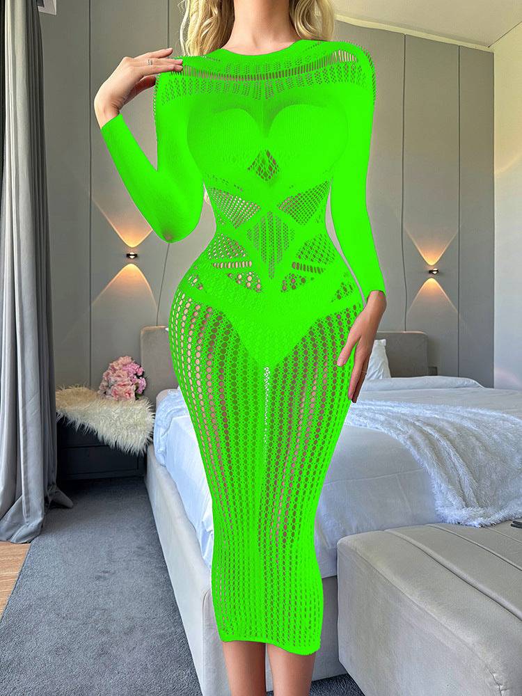 Sexy Lingerie Nightdress Super Plus Size Long Sleeve Transparent Cutout - Clothing Personality