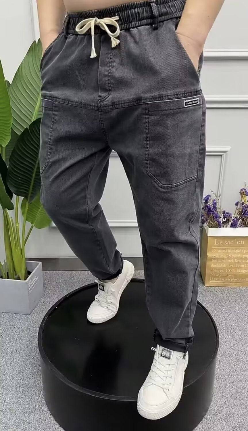 Men's Big and Tall Plus Size Loose Straight Casual Pants Solid Color Denim Trousers - Clothing Personality