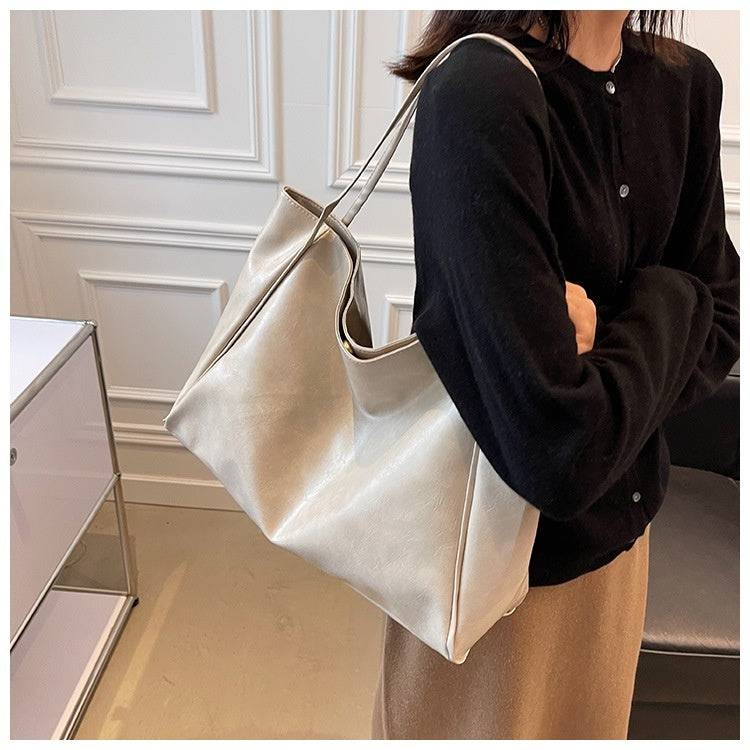 Vintage Women's Tote Bag Athletic Casual Fashion Large Capacity Leather Shoulder Bag Shopper Harajuku Simple Handbag - Clothing Personality