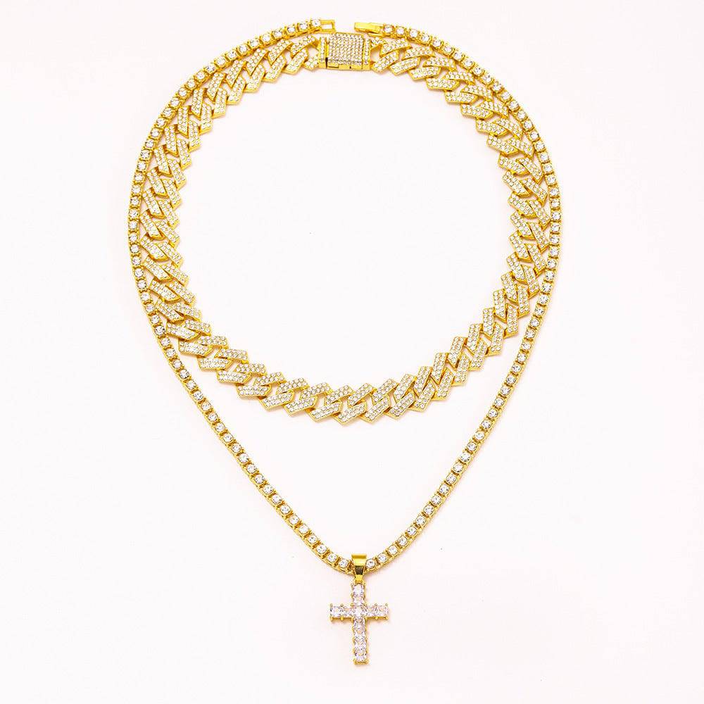 Zircon Cross Pendant Necklace - Hip Hop Bling | Iced Out Rhinestones - RapperStyle - Clothing Personality