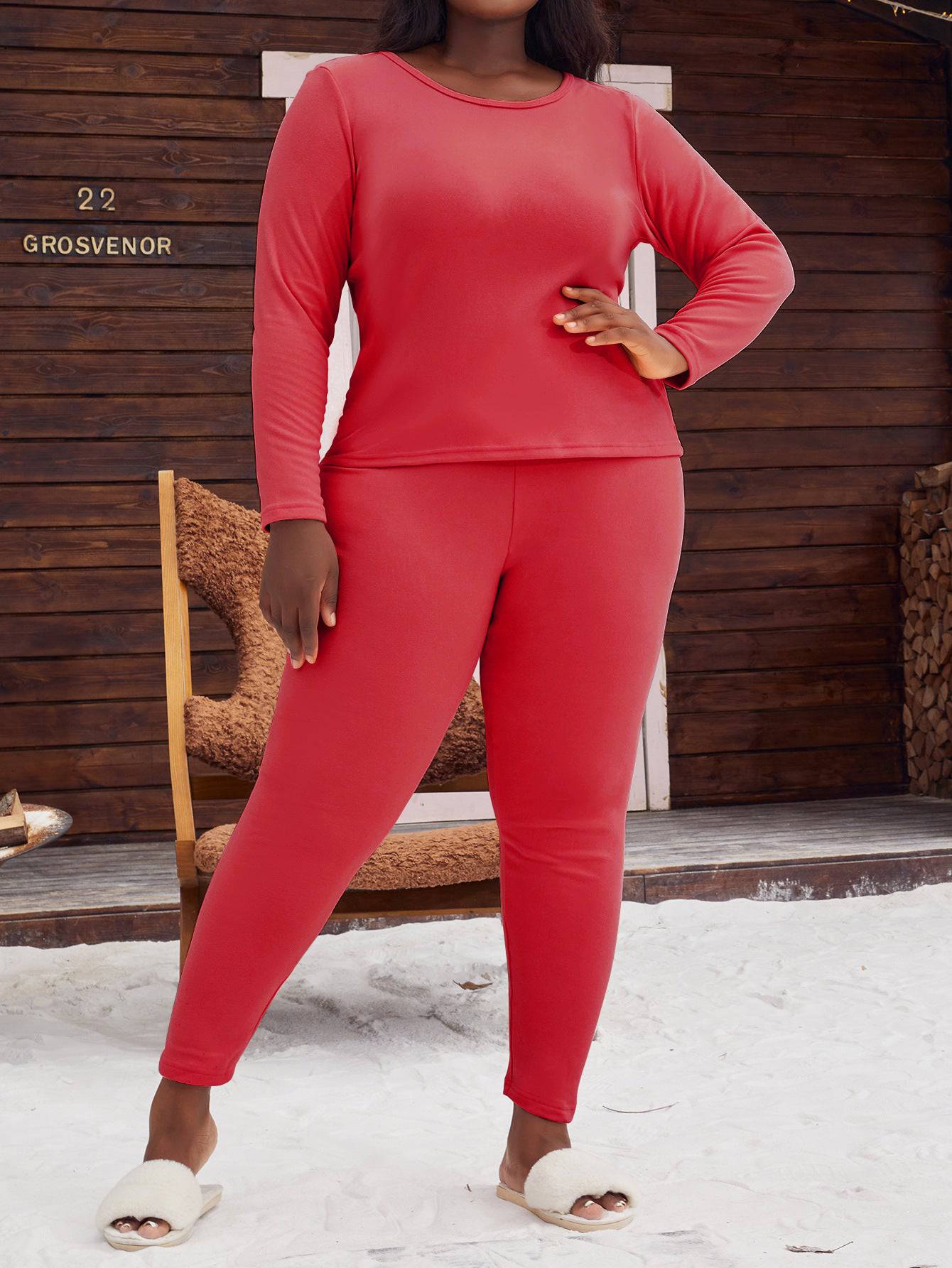 Plus Size Pajamas Women's Round Neck Long Sleeve Shorts - Clothing Personality