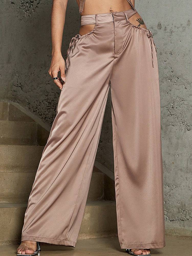 Hollow Out Waist Buckle Female High Waist Straight Pants Trousers - Clothing Personality