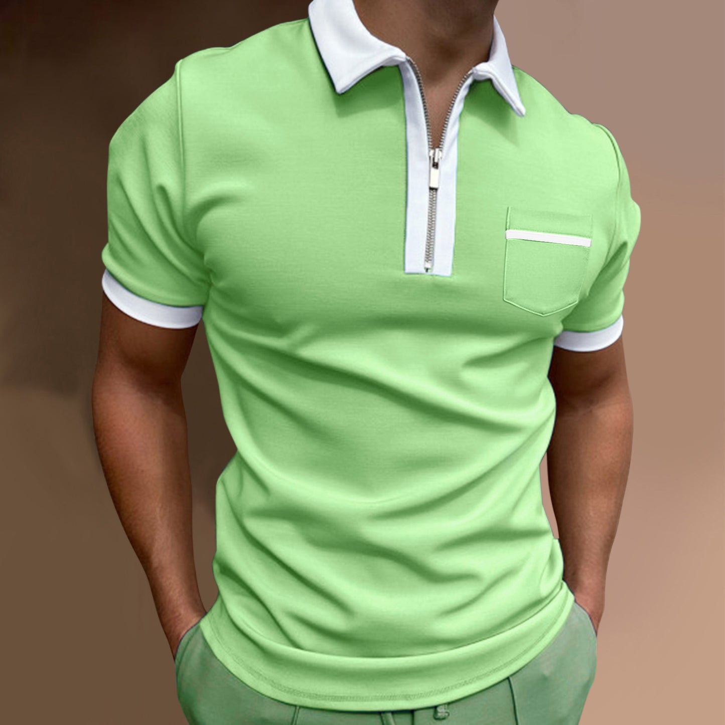 Men's Lapel Fashion Slim Pocket Men's T-Shirt POLO Shirt - Clothing Personality