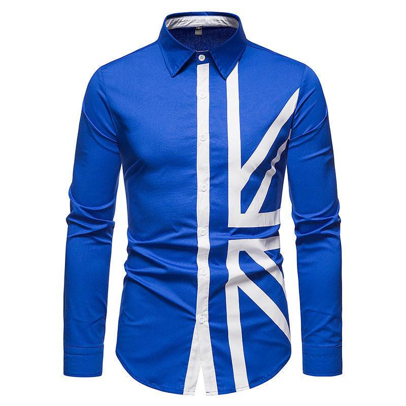Men's Diagonal Striped Trendy Long-Sleeved Collared Shirt Western Denim Shirt - Clothing Personality