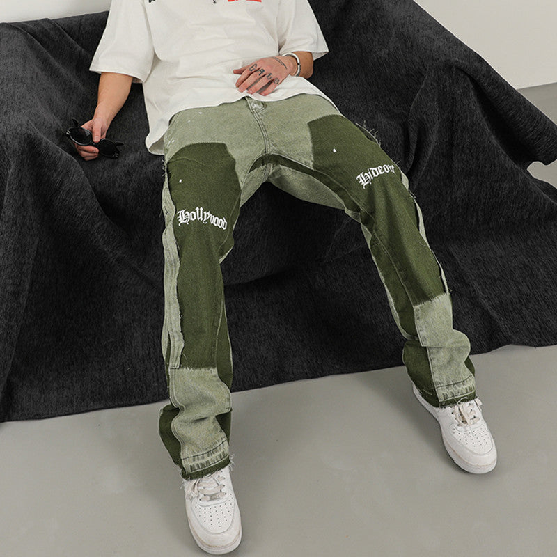 High Street Heavy Wash Water To Make Old Color Flared Pants Man - Clothing Personality