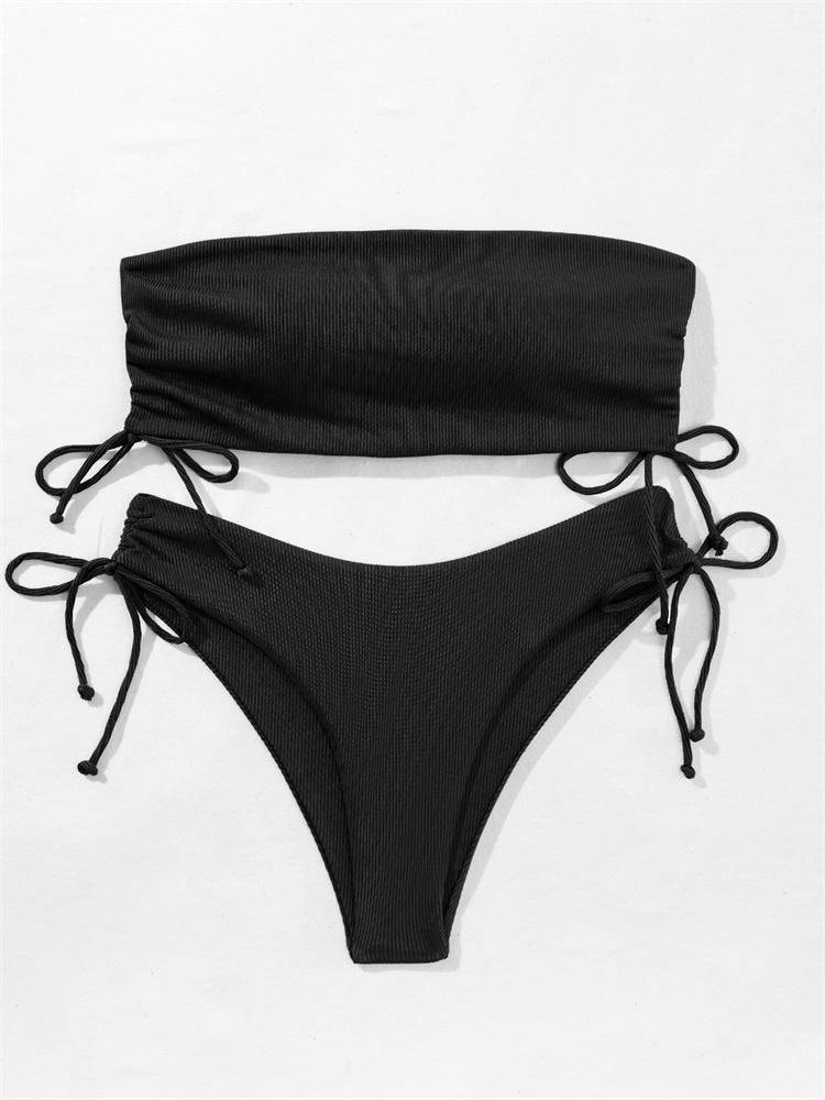 Summer Tube Bikini With Drawstring Design Solid Color Sexy Swimsuit For Beach Party Womens Clothing - Clothing Personality