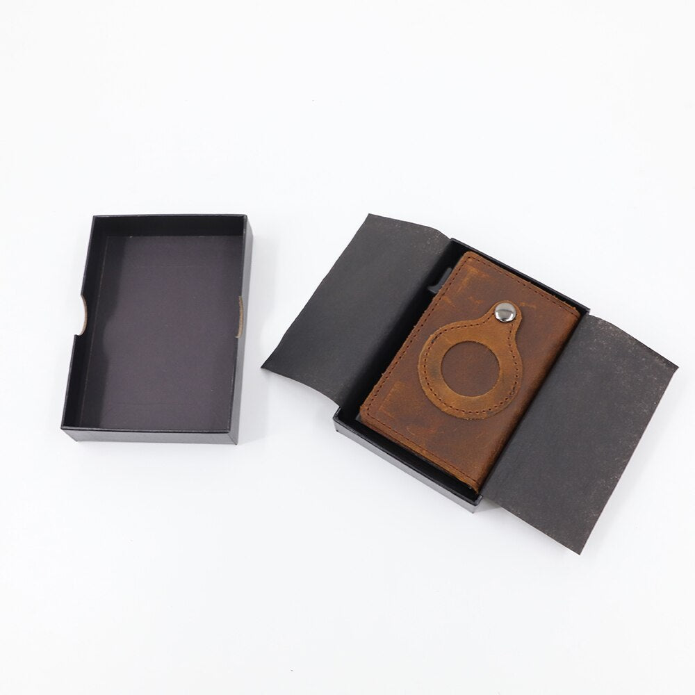 Minimalist Wallets For Men, Premium Genuine Leather Credit Card Holder For AirTag With Slim Wallet RFID Technology - Clothing Personality