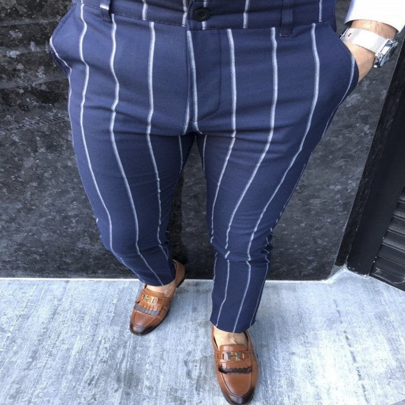 Spring And Autumn Slim Fit Men's Business Casual Pants Long Pants 3D Plaid - Clothing Personality