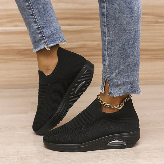 New Stripe Design Mesh Shoes Fashion Slip On Air Cushion Shoes Breathable Round-toe Flats Women - Clothing Personality