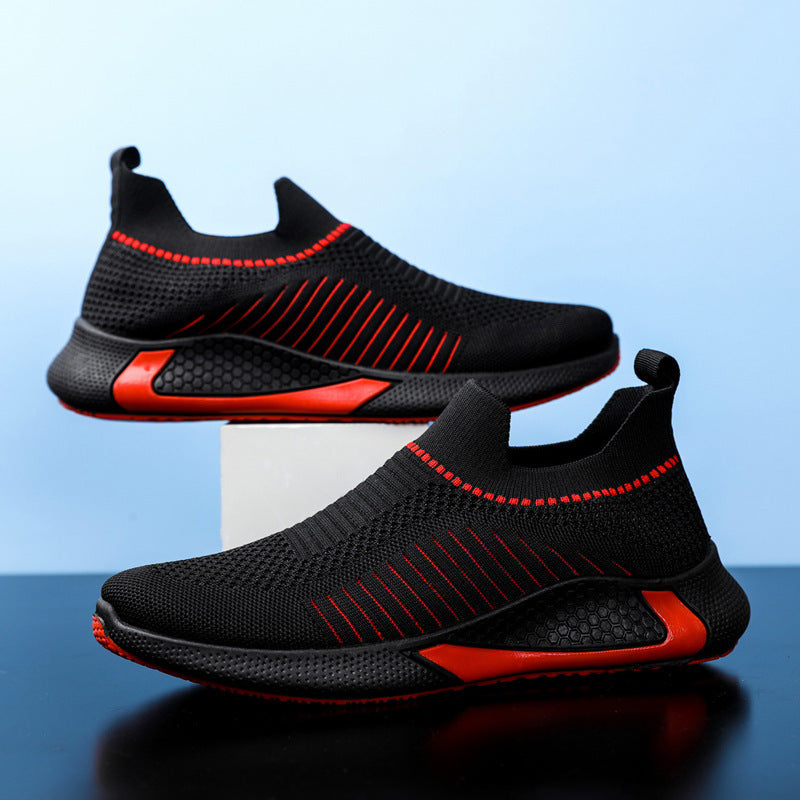 Fashion Mesh Sock Shoes With Striped Design Men Outdoor Breathable Slip-on Sneakers Csuale Lightweight Running Sports Shoes - Clothing Personality