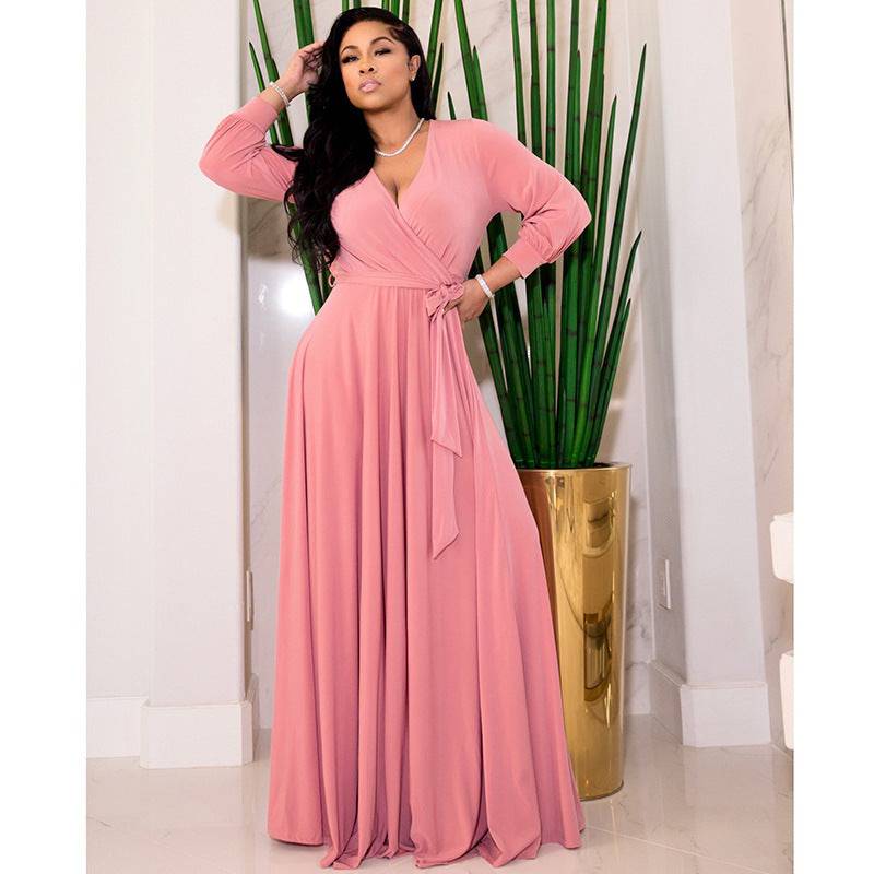 Women's A-line Swing V-neck Empire Waist Maxi Dress - Clothing Personality