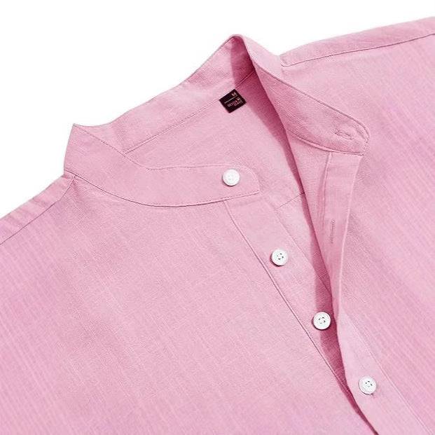 Men's Stand Collar Long Sleeve Solid Color Cotton Shirt - Clothing Personality
