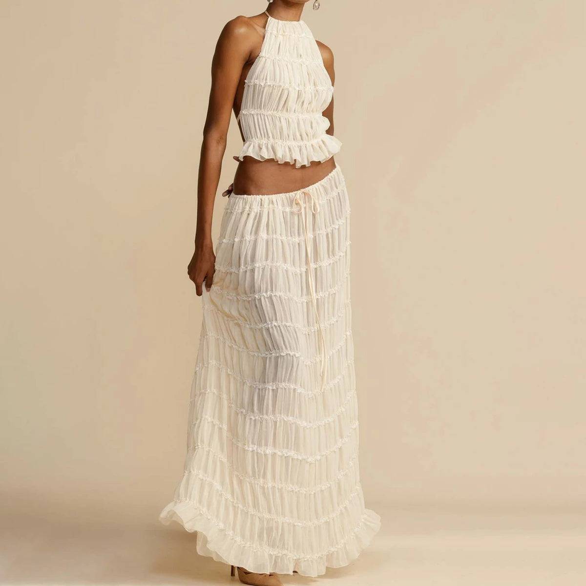 2-Piece Swing Skirt Outfit - Boho Chic - Sheer Outfit - Clothing Personality