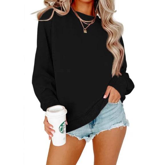Solid Color Crew Neck Coat Long Sleeve Hoodie - Clothing Personality