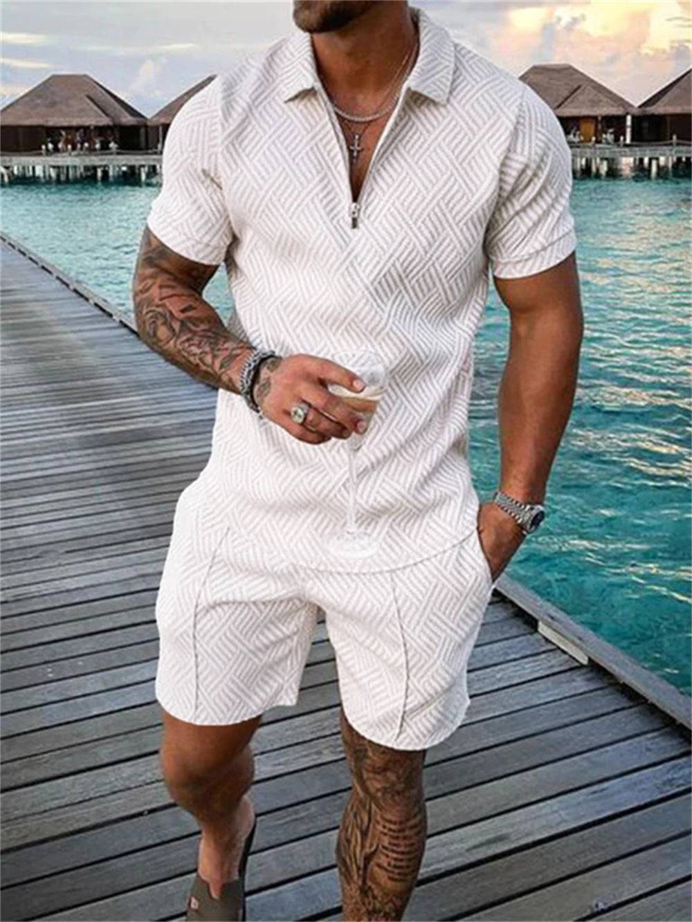 New Men's Summer Short Sleeve Shorts Casual Suit - Clothing Personality