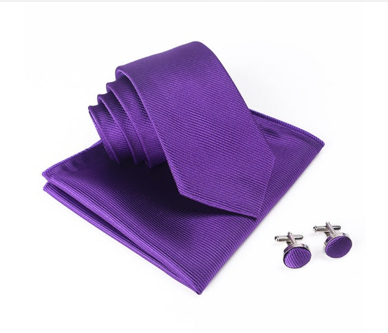 Solid Silk Men's Ties Neck Tie Set For Men Suits Tie Handkerchief Pocket Square - Clothing Personality