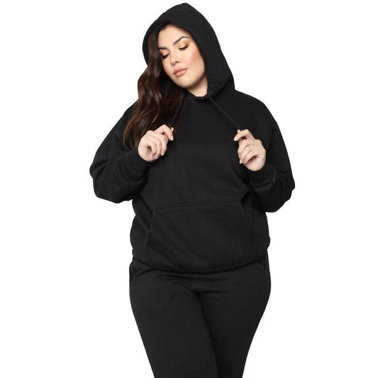Loose And Casual Solid Color Hooded Long-sleeved Sweater Suit Plus Size - Clothing Personality