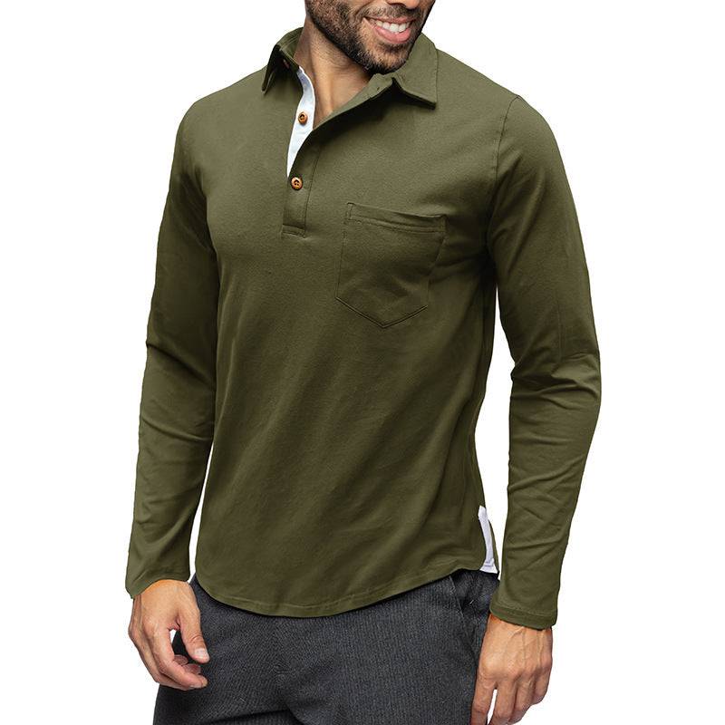 Retro Lapels T-shirt Men's Long-sleeved Top - Clothing Personality