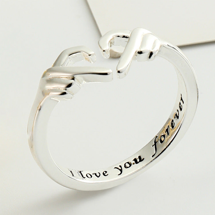 Romantic Heart Hand Hug Fashion Ring For Women Couple Jewelry Silver Color Punk Gesture Wedding Men Finger Accessories Gifts - Clothing Personality