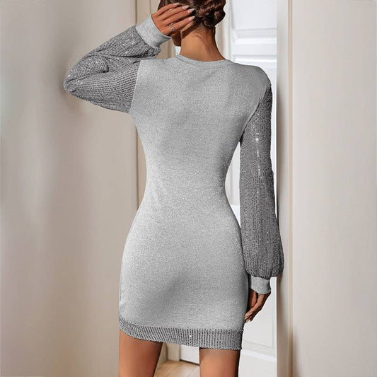 Women's Sequin Arms Mini Dress Party Night Out Date Night Dress Leisure Mid-length Pullover - Clothing Personality
