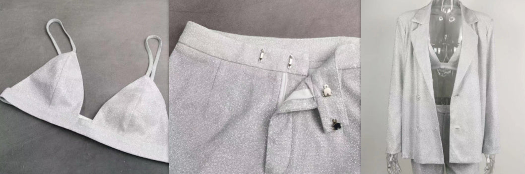 Glitter Suit Jacket Underwear Straight Leg Pants Suit - Clothing Personality