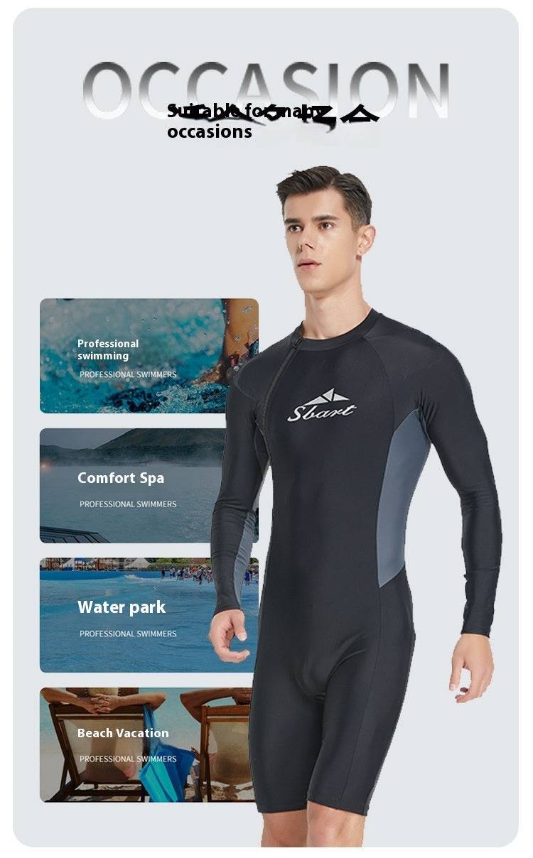 Men's One-piece Swimsuit Tight Long Sleeve Sun Protection Quick-drying - Clothing Personality