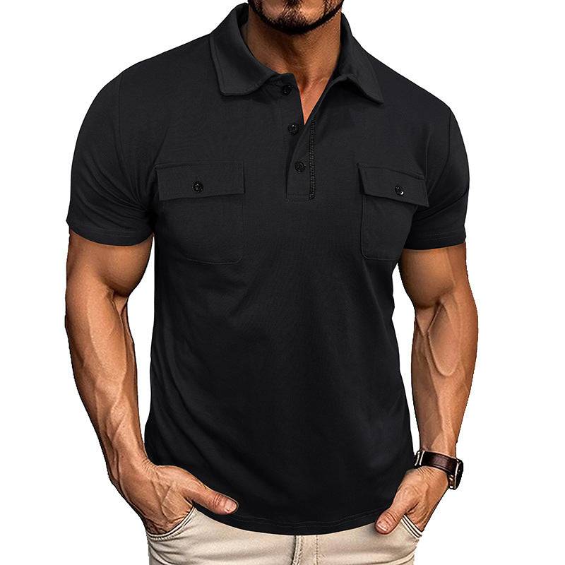 Men's Lapel Short Sleeve Outdoor Pocket Polo Shirt T-shirt - Clothing Personality