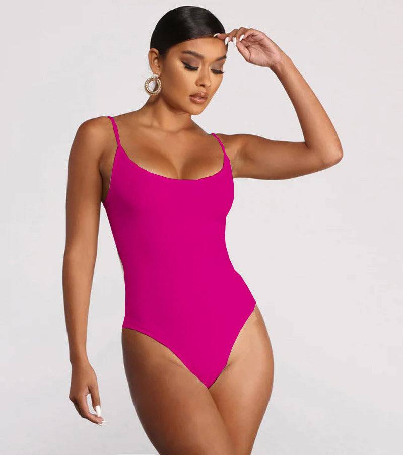 Summer Bikini Backless String Large Size Sexy Solid Color Triangle One-piece Swimsuit Womens Clothing - Clothing Personality