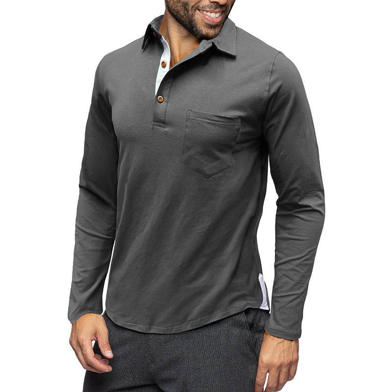 Retro Lapels T-shirt Men's Long-sleeved Top - Clothing Personality