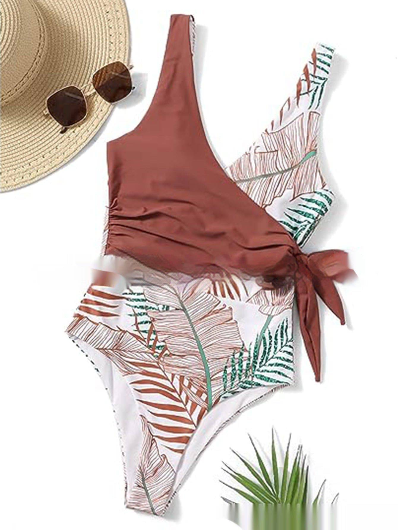 Women's Backless Contrast Colors Slimming Korean-style One-piece Tankini Swimsuit - Clothing Personality