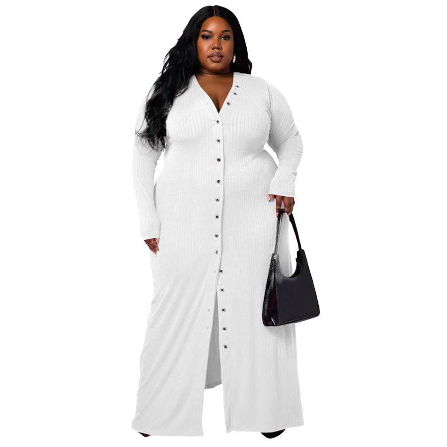 Plus Size Women's Sunken Stripe Split Dress - Clothing Personality