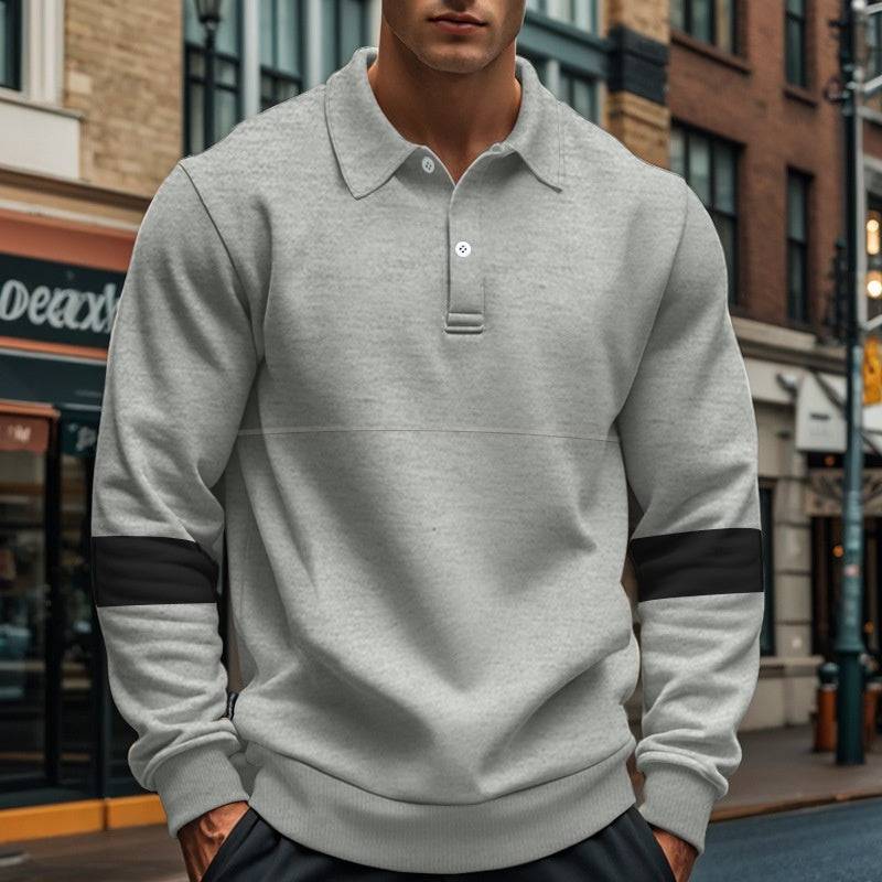 Fashion Long-sleeved Lapel Polo Shirt With Button Men's Loose Casual Sports Top Fall Spring Clothing - Clothing Personality