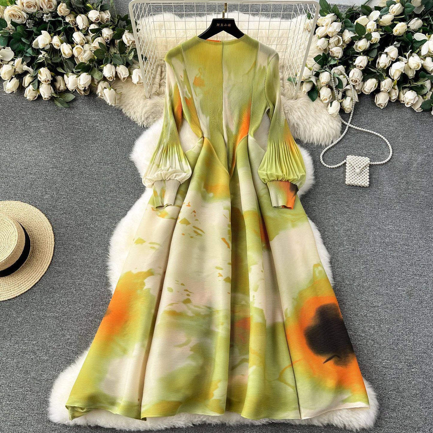 Elegant Design Printed Long Sleeve Cinched Plus Size Dress - Clothing Personality