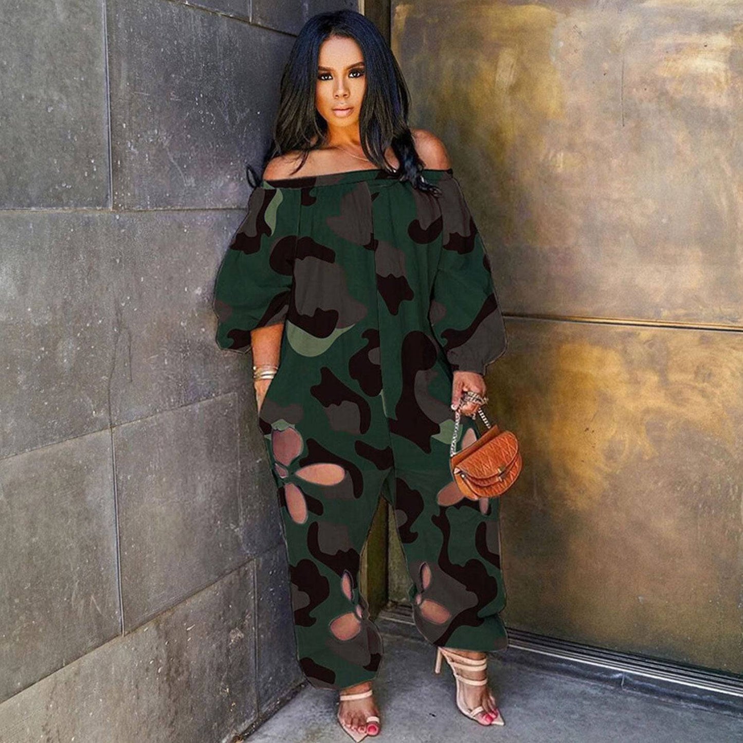 Sexy Slim Backless Crocheted Floral Print Plus Size Jumpsuit - Clothing Personality